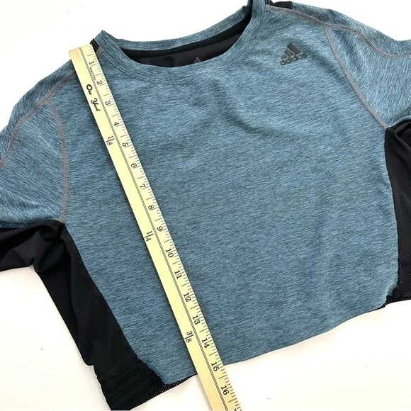 Adidas Women’s Sz L Heathered Blue Activewear Stretchy Cropped Top Mesh Back Tee - Picture 11 of 12